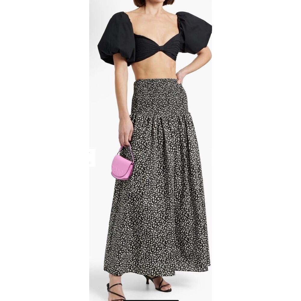 SOLID & STRIPED The Zaria shirred printed cotton-voile maxi skirt XL NWT $298